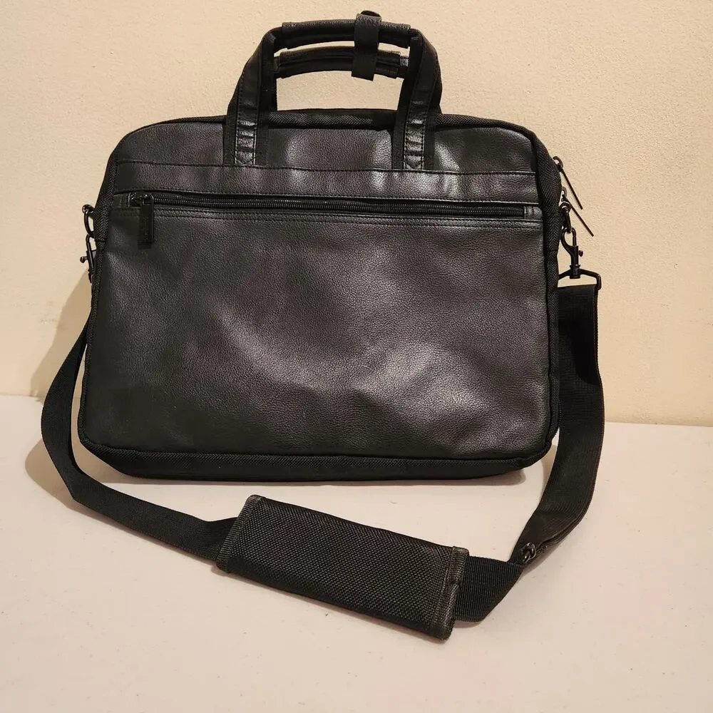 United Colors Of Benetton Men's Black Faux Leather Briefcase Travel Laptop Bag